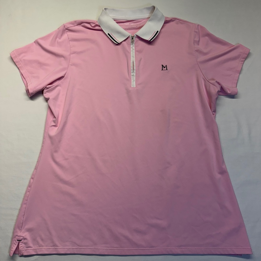 Peter Millar Chrissie Golf Polo L Palmer Pink Womens Quarter Zip UPF 50+ Shirt